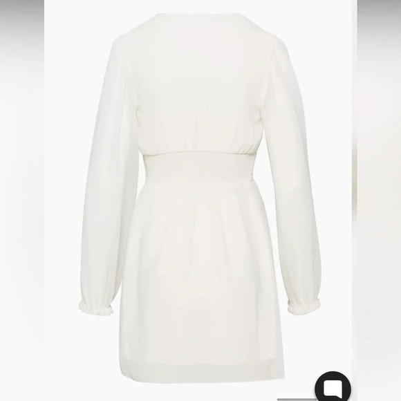 Aritzia Wilfred Wistful Dress Size S Light Birch Chiffon Mini Dress with v-neck - Picture 8 of 15